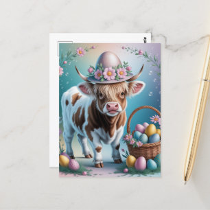 Adortable Osterbraun Gepunktete Hochlandkuh Postkarte