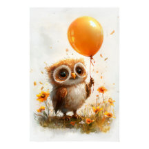 Adortable Owl mit Orange Balloon - Whimsical Autum