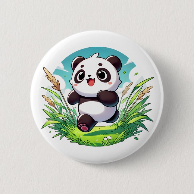 Adortable Panda, die durch ein Feld führt Button (Vorderseite)