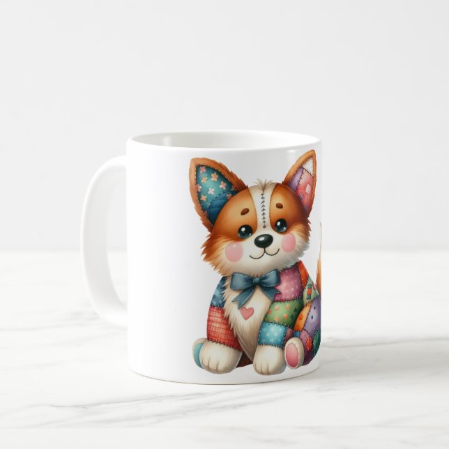 * Adortable Patchwork Dog #5 Digitale Kunst Kaffeetasse (Vorderseite Links)
