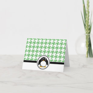 Adortable Pinguin Green & White Hahnentrittmuster Dankeskarte