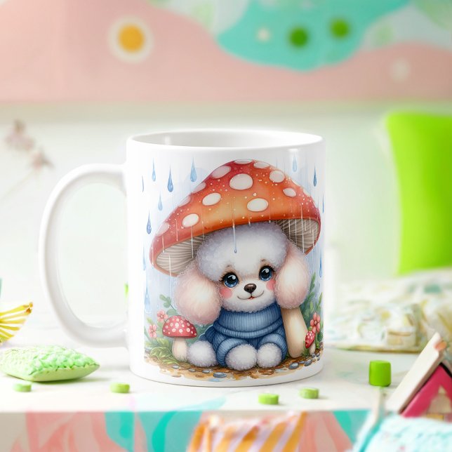 Adortable Poodle Welpe unter Pilzschirm Kaffeetasse (Von Creator hochgeladen)