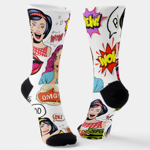 Adortable Pop Art überraschte Frauen OMG White Socken