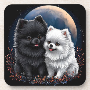 Adortable Puppies aus Schwarz und Weiß Getränkeuntersetzer