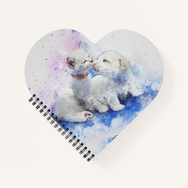 Adortable Puppy and Kitten Kiss Paint Spritzer Notizbuch (Vorderseite)