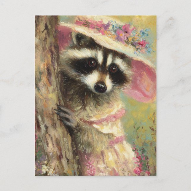 Adortable Raccoon in einem Kleid Postkarte (Vorderseite)