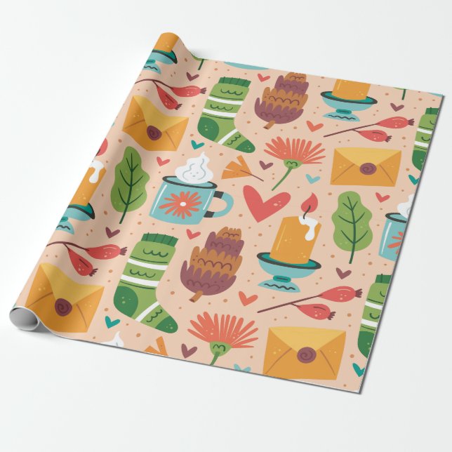 Adortable Retro Fall Muster Wasserfarbe niedlich r Geschenkpapier (Ungerollt)