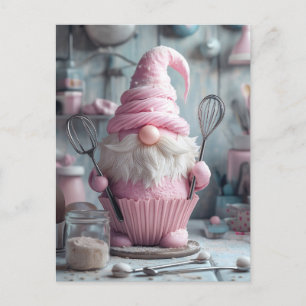 Adortable rosa Backen Gnome Cupcake Feiertagspostkarte
