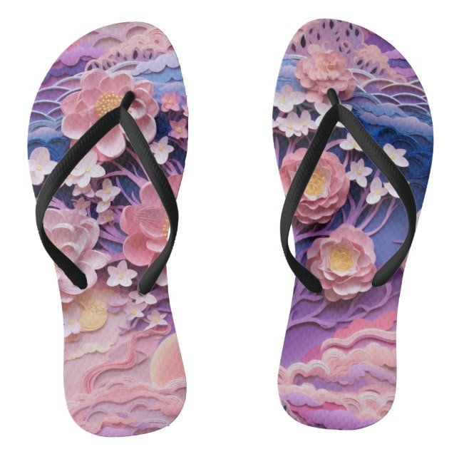 Adortable rosa Lila Pastelfarben, florales Cutout  Flip Flops (Fußbett)