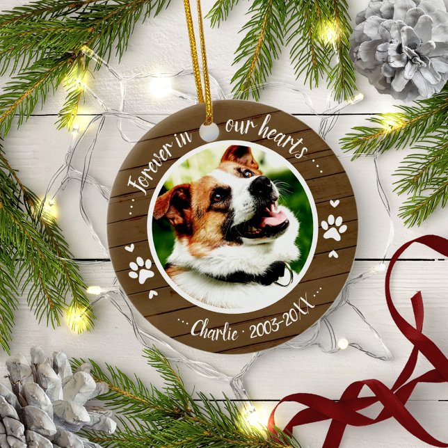 Adortable Rustic Dog Pet Memorial Custom Foto Keramik Ornament (Von Creator hochgeladen)
