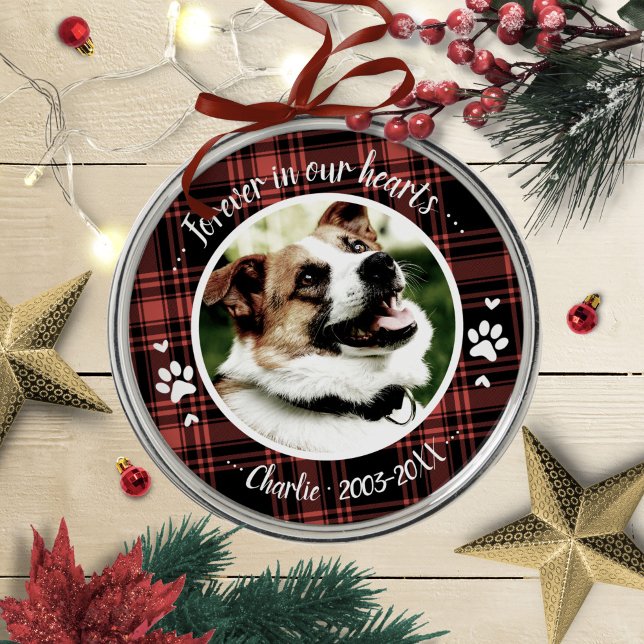 Adortable Rustic Dog Pet Memorial Custom Foto Ornament Aus Metall (Von Creator hochgeladen)