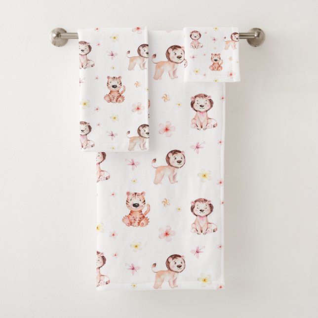 Adortable Safari Lion & Tiger Muster Badhandtuch Set (Insitu)