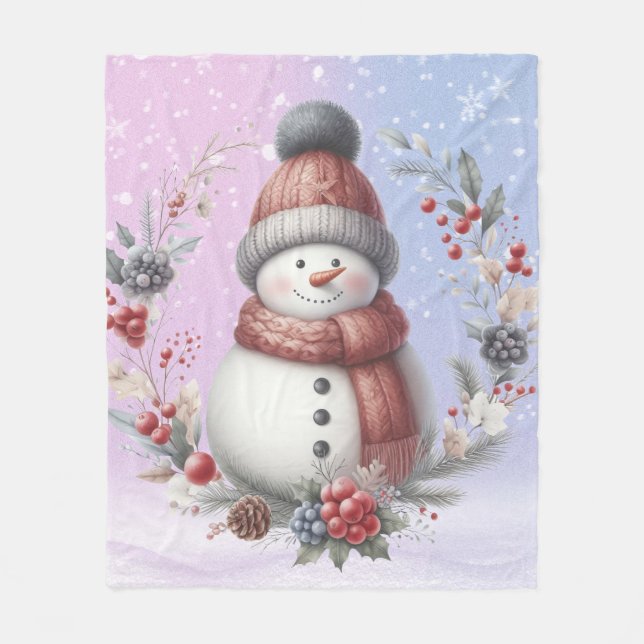 Adortable Snowman Weihnachtskranz Fleecedecke (Vorderseite)