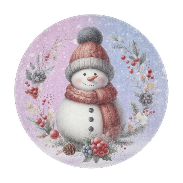 Adortable Snowman Weihnachtskranz Schneidebrett (Vorderseite)