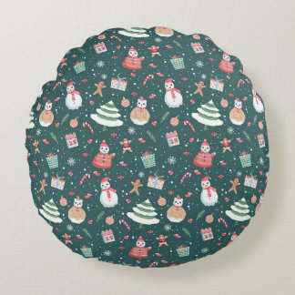 Adortable Snowman Weihnachtsmuster Rundes Kissen