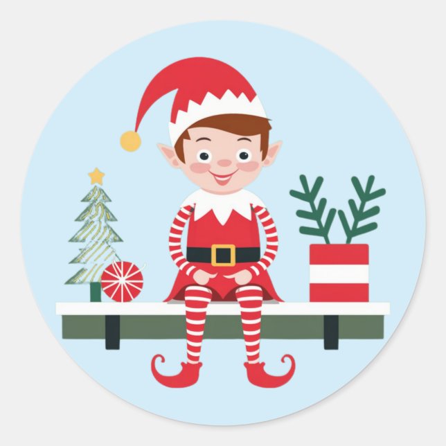 Adortable spielerisch Elf Weihnachtsaufkleber Runder Aufkleber (Vorderseite)