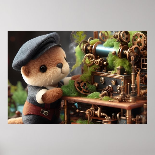 Adortable Steampunk Otter Works auf Maschinen Poster (Vorne)