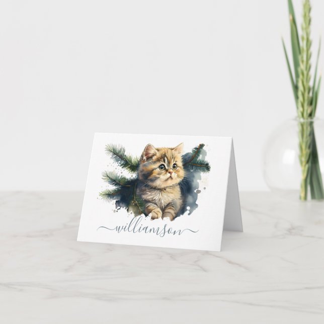 Adortable Tabby Kitten Wasserfarbe mit Nachname (Vorderseite)