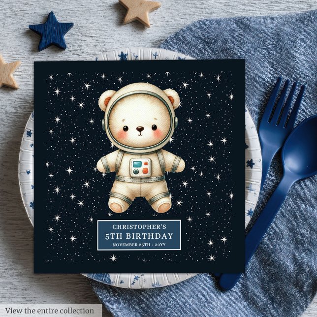 Adortable Teddy Bear Astronaut Personalisiertes Pa Serviette (Adorable Teddy Bear Astronaut Personalized Party Paper Dinner Napkins)
