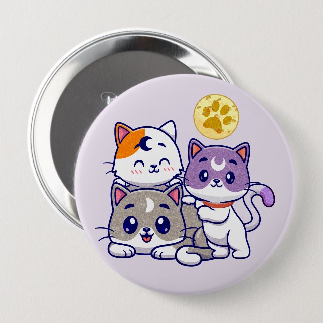 Adortable Trio - Drei Niedliche Katzen Button (Vorne & Hinten)