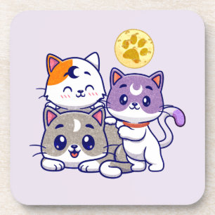 Adortable Trio - Drei Niedliche Katzen Getränkeuntersetzer