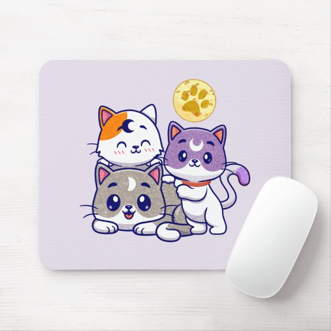 Adortable Trio - Drei Niedliche Katzen Mousepad (Mit Mouse)
