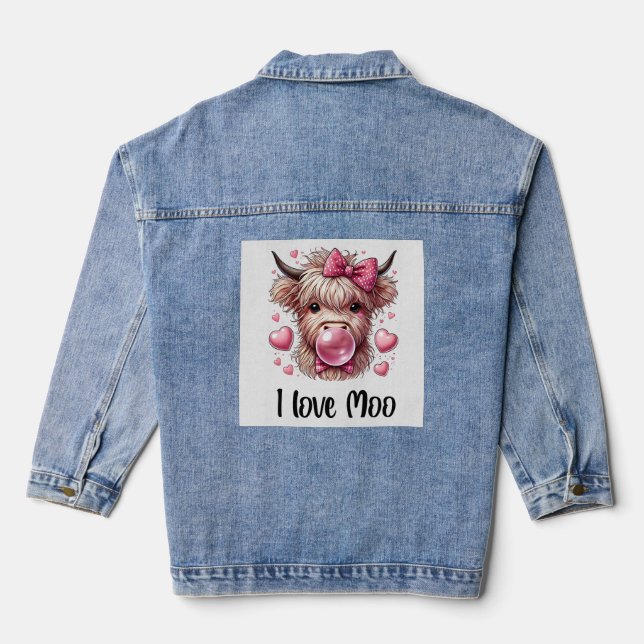 Adortable Valentine Highland Cow Jeansjacke (Rückseite)