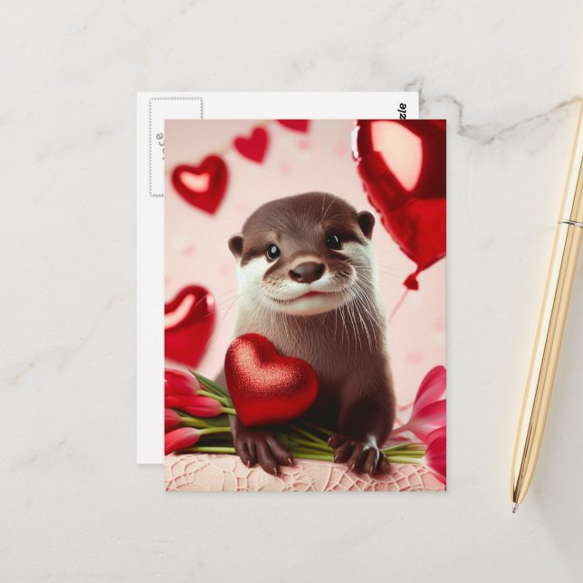 Adortable Valentine Otter Postkarte (Vorderseite/Rückseite Beispiel)