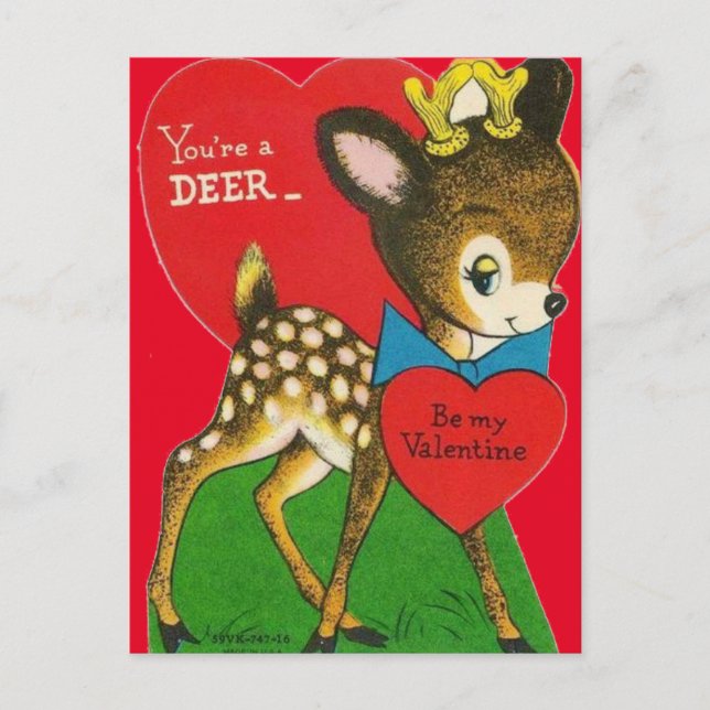 Adortable Vintage Deer Valentine Postkarte (Vorderseite)