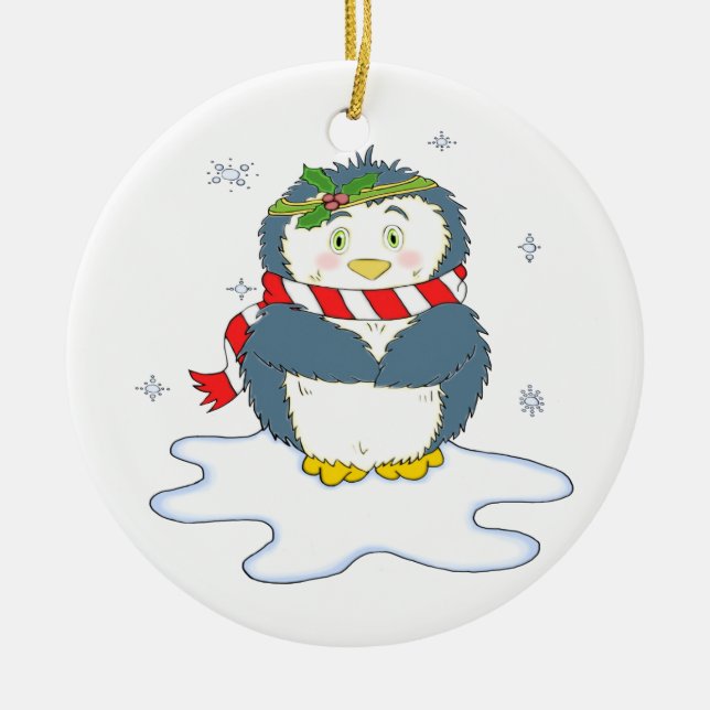 Adortable Weihnachtspenguin Keramikornament (Vorne)