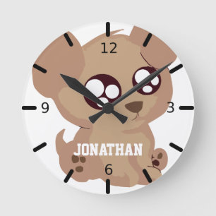 Adortable Welpe Runde Wanduhr