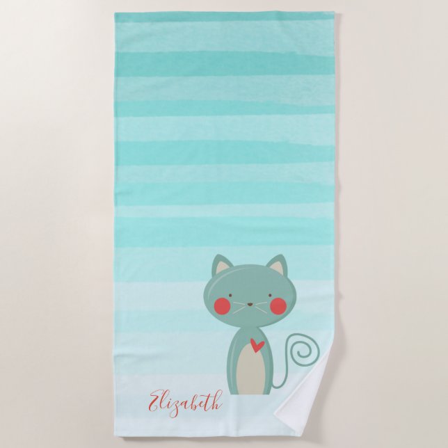 Adortable Whimsical Cartoon Cat - Personalisiert Strandtuch (Vorderseite)