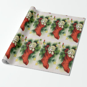 Adortable White Kitten in einem Roten Strumpf Sati Geschenkpapier