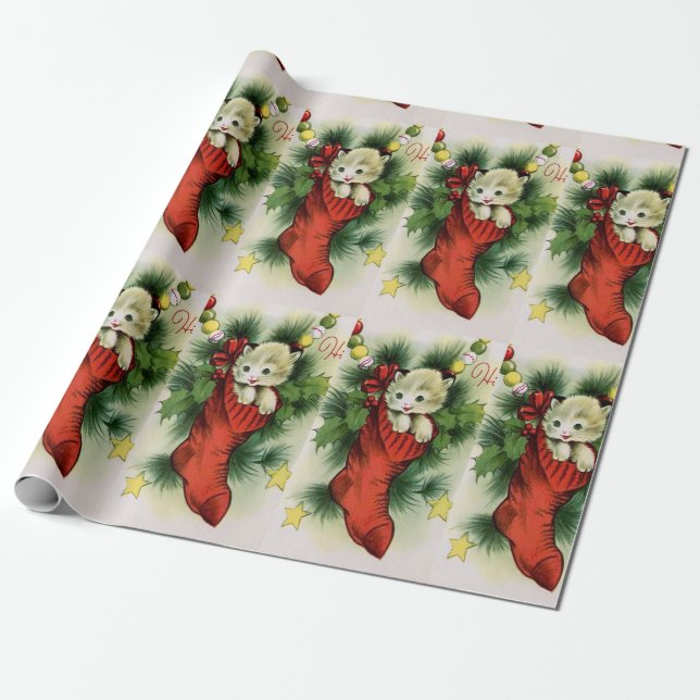 Adortable White Kitten in einem Roten Strumpf Sati Geschenkpapier (Ungerollt)