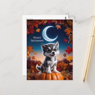 Adortable Wolf mit Crescent Moon Halloween Art Postkarte