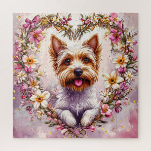 Adortable Yorkie umgeben von Blumenreath