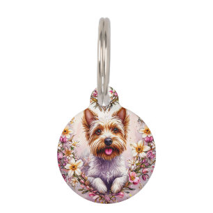 Adortable Yorkie umgeben von Blumenreath Haustiermarke