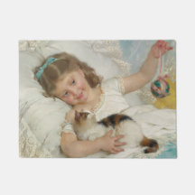 Adortable Young Girl spielend mit ihrer Hauskatze