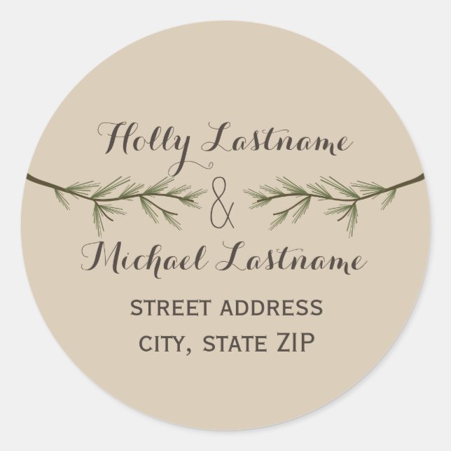 Adress-Aufkleber für Evergreen Branches Runder Aufkleber (Vorderseite)
