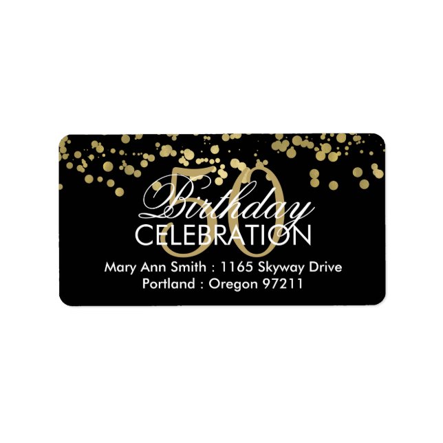 Adresse 50. Geburtstag Gold Foil Confetti Adressaufkleber (Vorne)