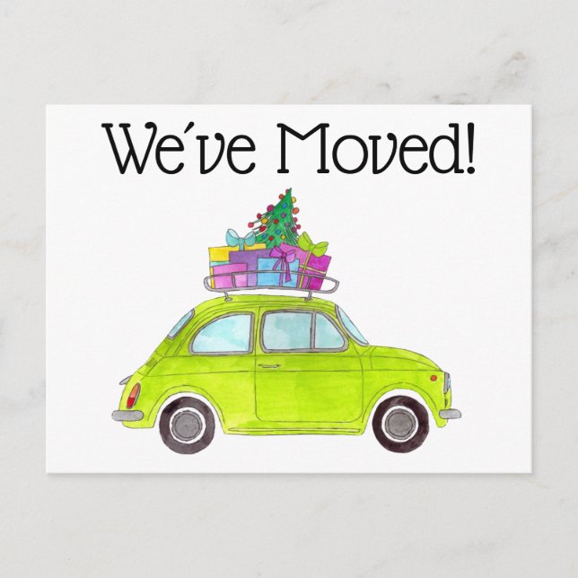 Adresse Ankündigung Green Car mit Weihnachtsgesche Postkarte (Vorderseite)