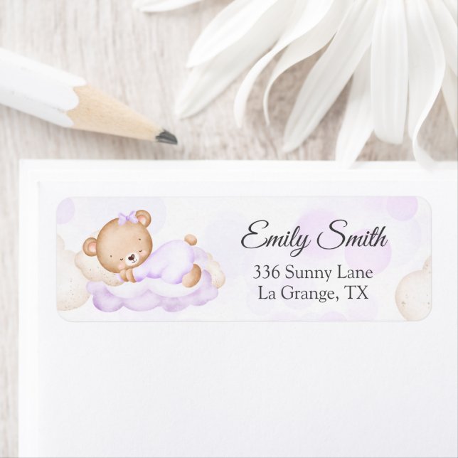 Adresse de retour du baby shower Étiquette Lavande (En situation)