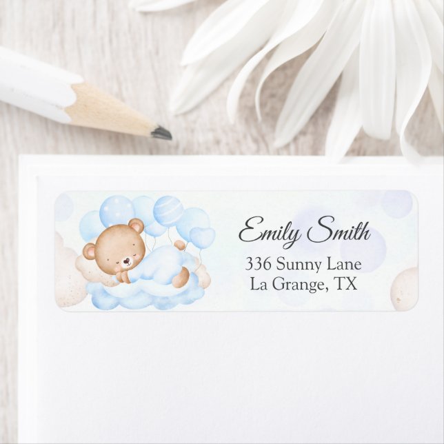 Adresse de retour du baby shower Étiquette Ours bl (En situation)