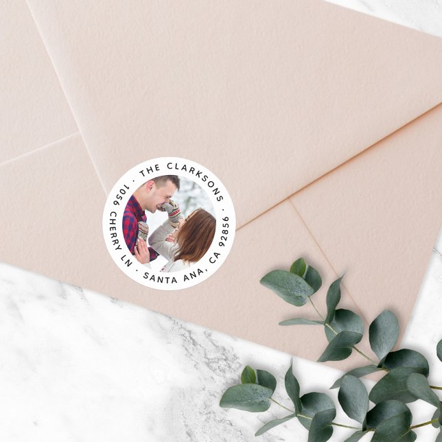 Adresse de retour Sticker photo rond classique (Créateur téléchargé)