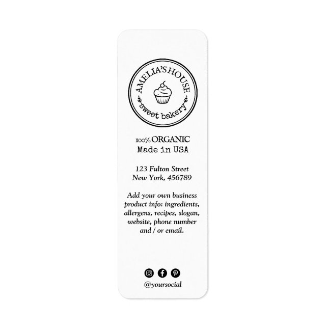 Adresse de retour verticale Étiquettes de produits (Devant)