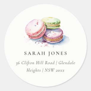 Adresse der Aquarell-Französischen-Macarons-Bäcker Runder Aufkleber