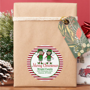 Adresse der Cutie Christmas Elfen Runder Aufkleber