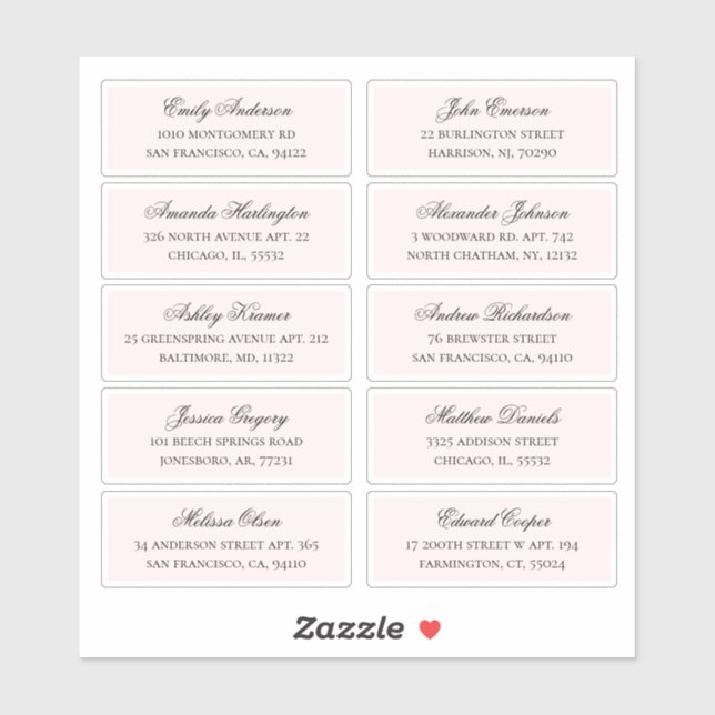 Adresse des invités roses. étiquettes mariages (Feuille)
