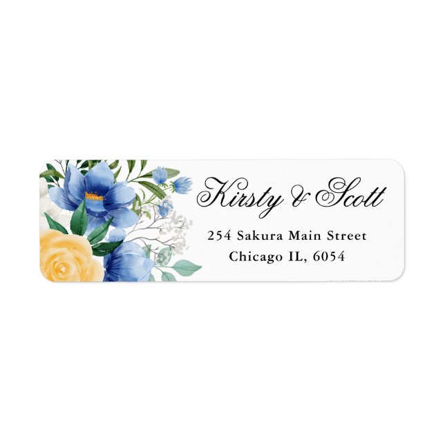 Adresse für Aquarellblau und Gelb Blumen (Vorne)