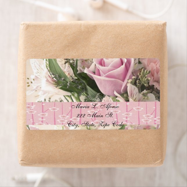 Adresse Retour Étiquette Rose Rose Floral (En situation)